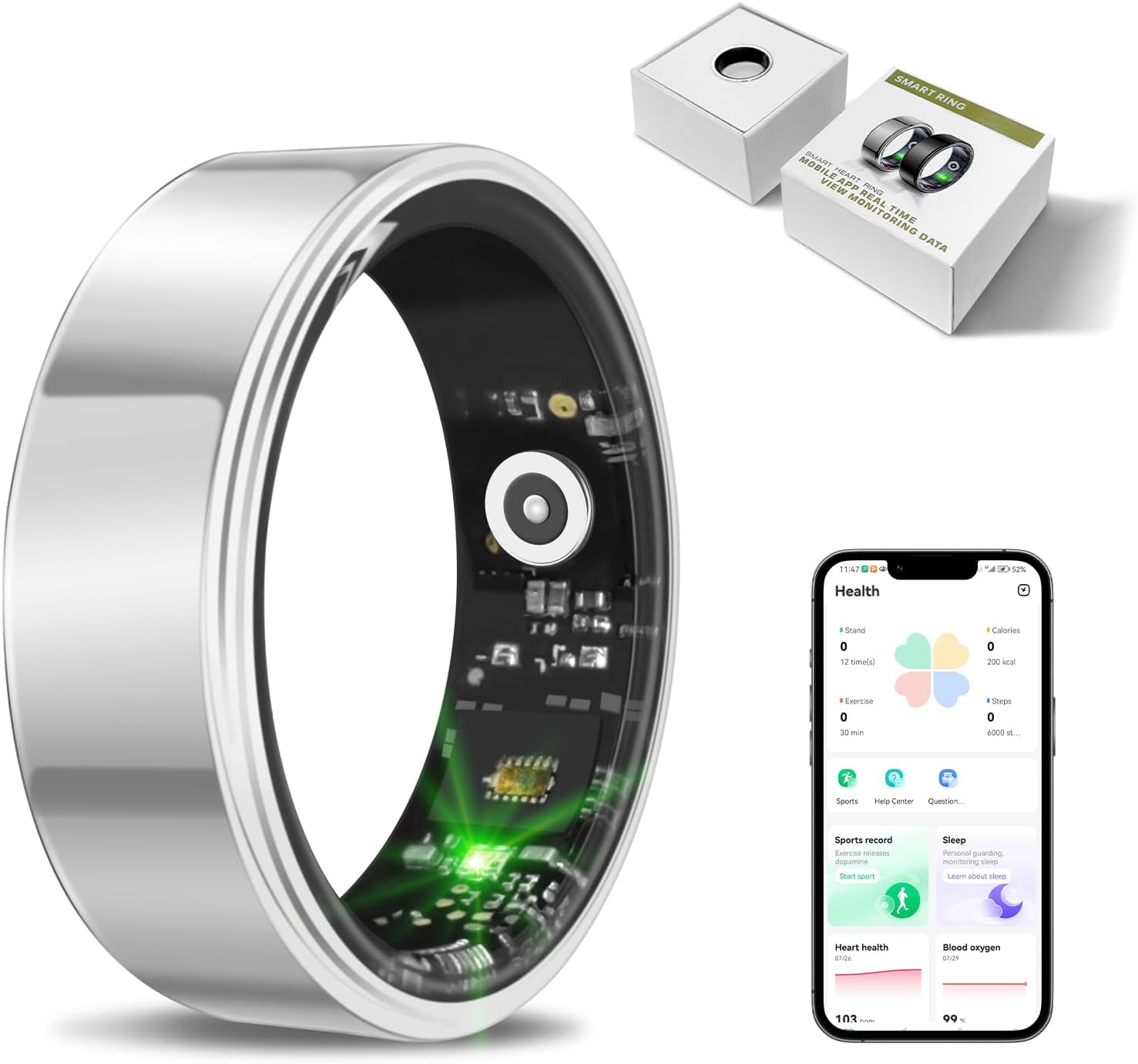 Pineeon RS02 Smart Ring Health Tracker(Silver,8#)
